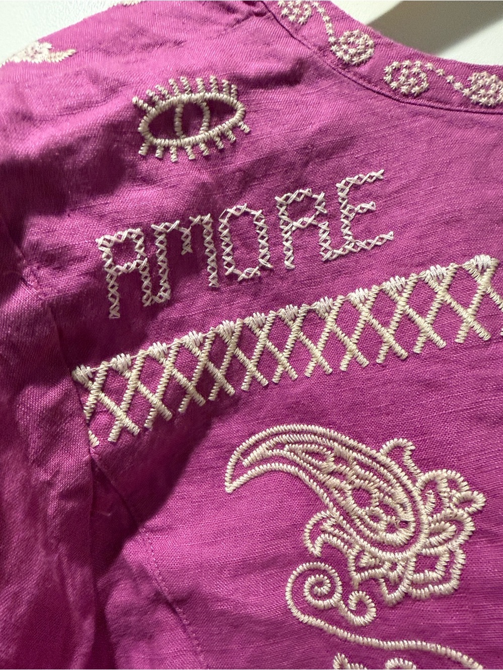 Johnny Was Fuchsia Embroidered Floral Henley Tunic - Picture 4 of 8